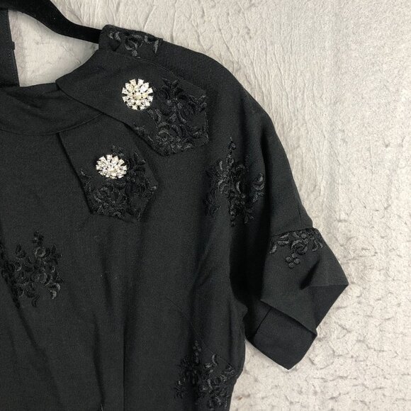 Vintage Handmade Dress Womens Small Black Embroidery Rhitnetone 1950s Event - Picture 6 of 12